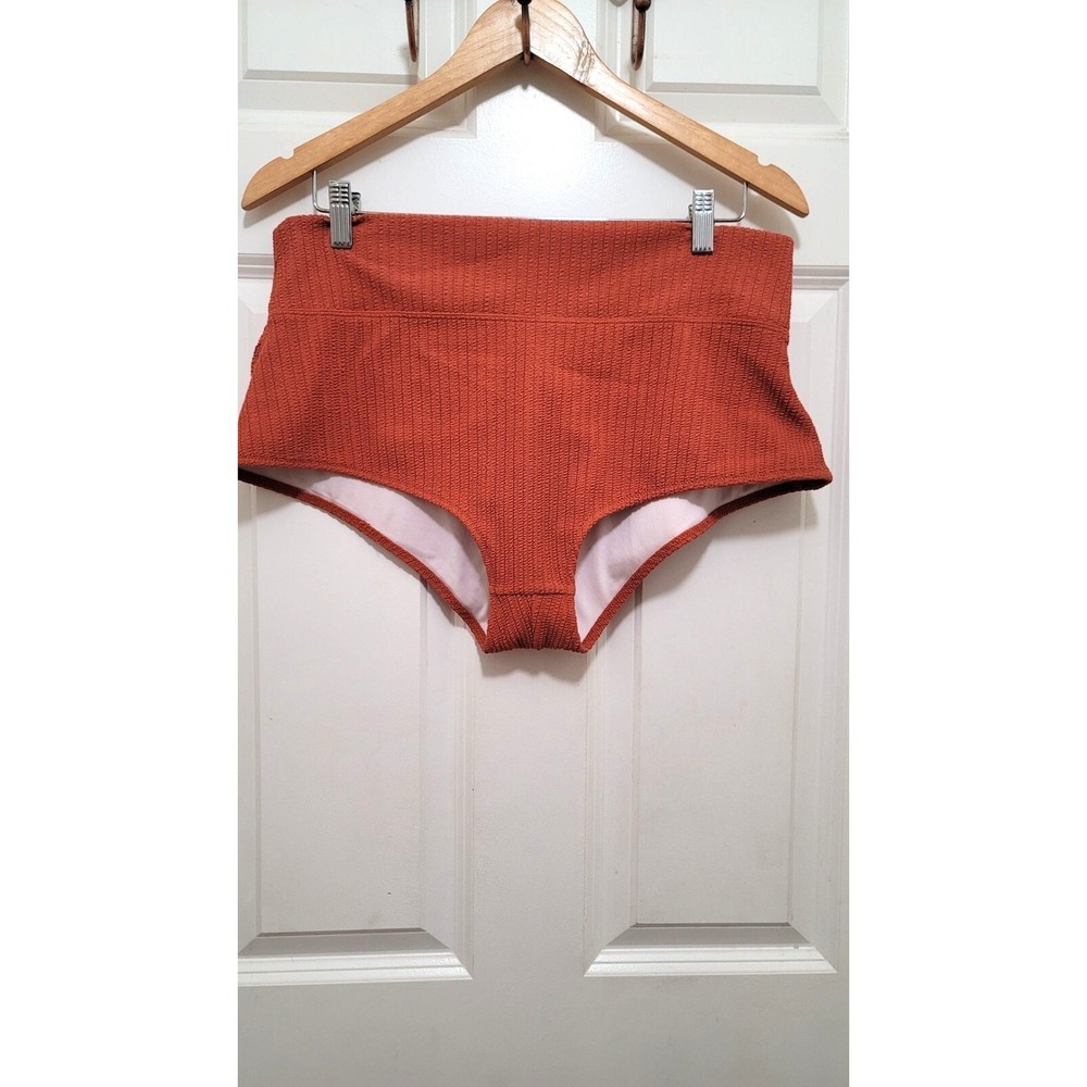 Pink Victoria Secret Womens High-Waisted Brown Ribbed Swim Bottoms Size XXL